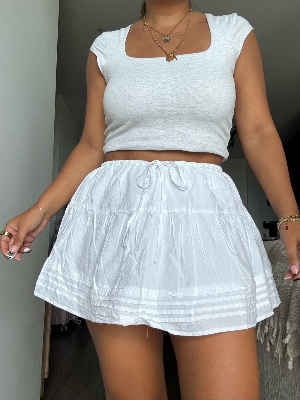 Princess Polly White Tiered Drawstring Skirt